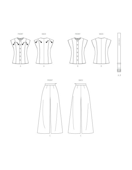 Patron Butterick  7028 U5 (44-52) - Haut semi-ajusté et pantalon large