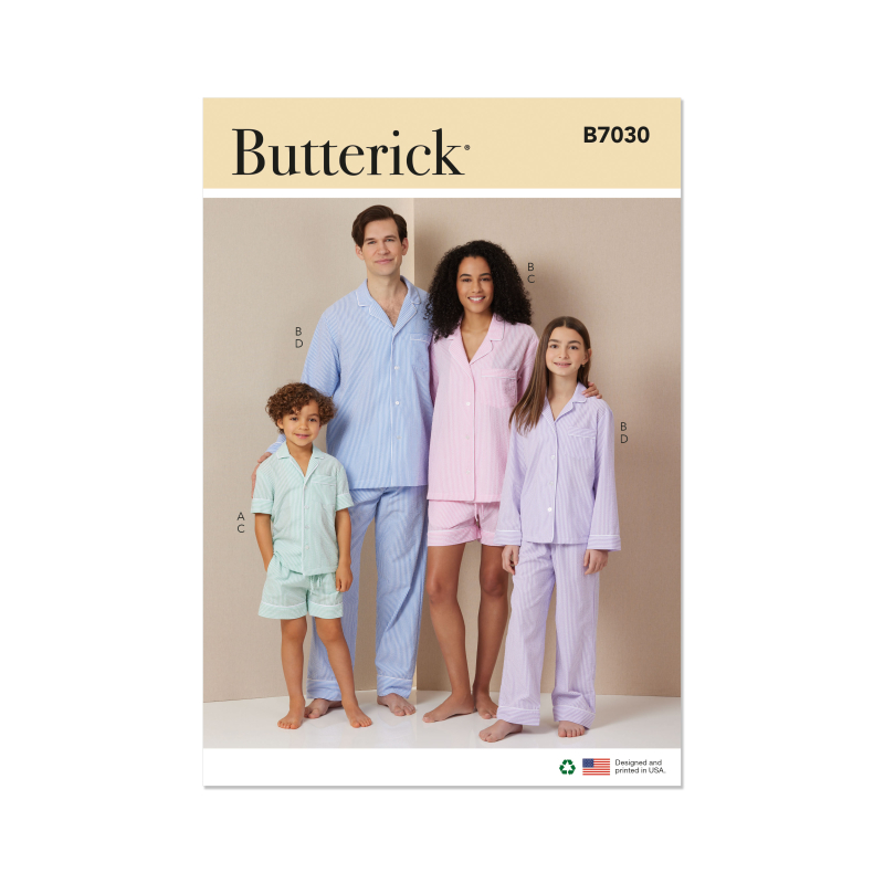 Patron Butterick  7030 A (5-16/32-50) - Chemises amples avec short et pantalon élastiqués