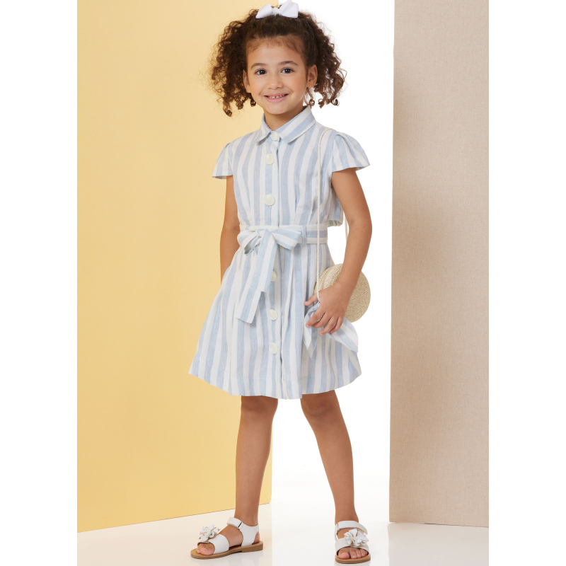 Patron Butterick 7033 A (3-8) - Robe boutonnée avec ceinture nouée assortie