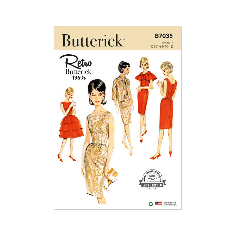 Patron Butterick 7035 R5 (42-50) - Ensemble robe fourreau vintage et veste assortie
