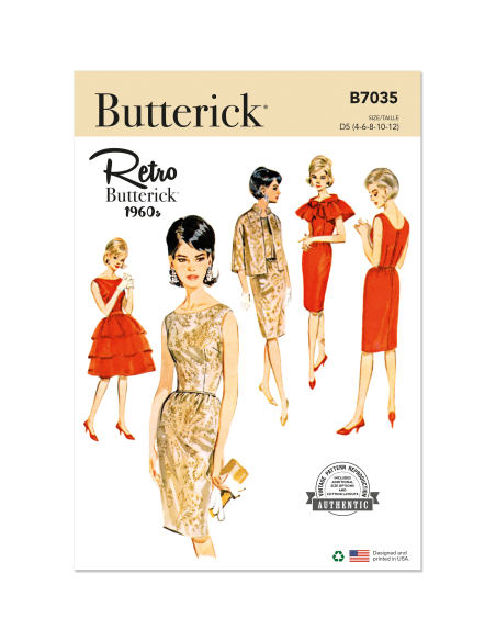 Patron Butterick 7035 R5 (42-50) - Ensemble robe fourreau vintage et veste assortie