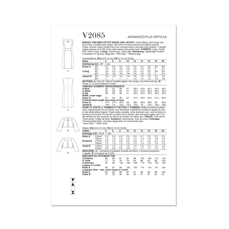 Patron Vogue 2085/D5 (32-40) - Robe ajustée et veste boléro
