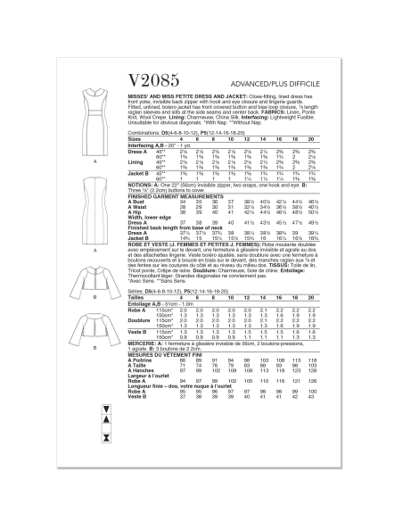 Patron Vogue 2085/P5 (40-48) - Robe ajustée et veste boléro