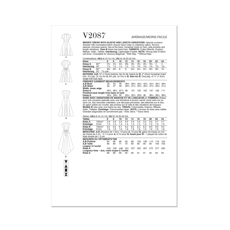 Patron Vogue 2087/U5 (44-52) - Robes à manches volantées pour occasions spéciales