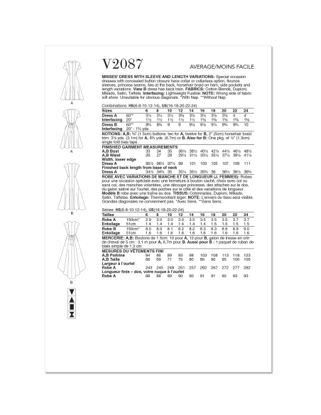 Patron Vogue 2087/U5 (44-52) - Robes à manches volantées pour occasions spéciales