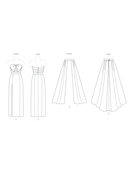 Patron Vogue 2088/Y5 (46-54) - Robe bustier fendue et jupe plissée avec ceinture