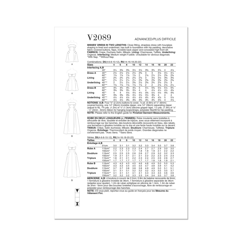 Patron Vogue 2089/D5 (32-40) - Robe bustier moulante à effet sculptant
