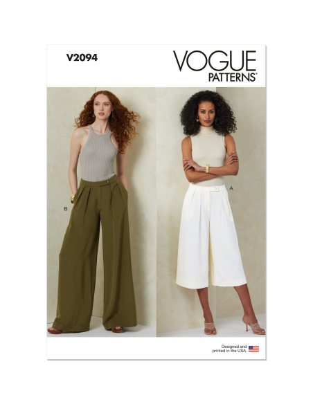 Patron Vogue 2094/B5 (36-44) - Pantalon à jambes larges avec plis et ceinture boutonnée