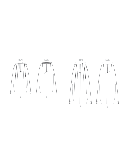 Patron Vogue 2094/Y5 (46-54) - Pantalon à jambes larges avec plis et ceinture boutonnée