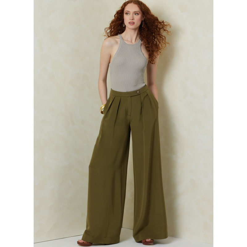 Patron Vogue 2094/Y5 (46-54) - Pantalon à jambes larges avec plis et ceinture boutonnée