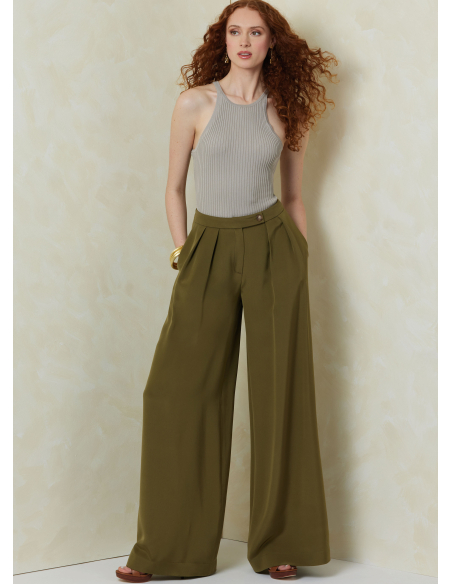 Patron Vogue 2094/Y5 (46-54) - Pantalon à jambes larges avec plis et ceinture boutonnée