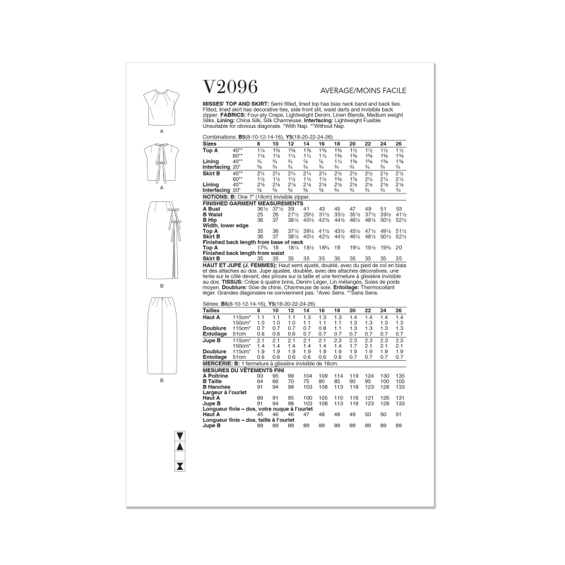 Patron Vogue 2096/B5 (36-44) - Haut semi-ajusté et jupe fendue avec détails décoratifs