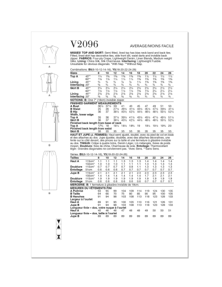 Patron Vogue 2096/Y5 (46-54) - Haut semi-ajusté et jupe fendue avec détails décoratifs