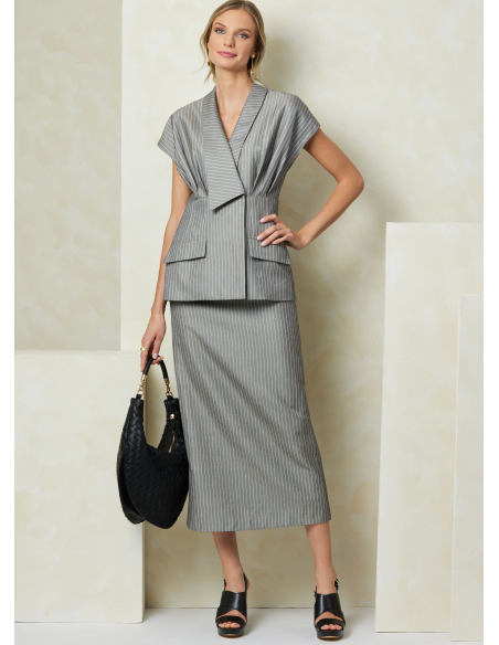 Patron Vogue 2097/H5 (34-42) - Ensemble haut col asymétrique, jupe ajustée et pantalon semi-ajusté