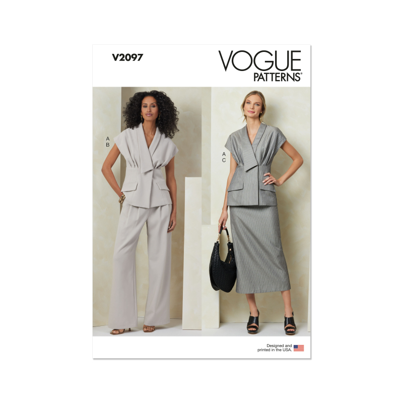 Patron Vogue 2097/H5 (34-42) - Ensemble haut col asymétrique, jupe ajustée et pantalon semi-ajusté