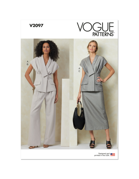 Patron Vogue 2097/H5 (34-42) - Ensemble haut col asymétrique, jupe ajustée et pantalon semi-ajusté