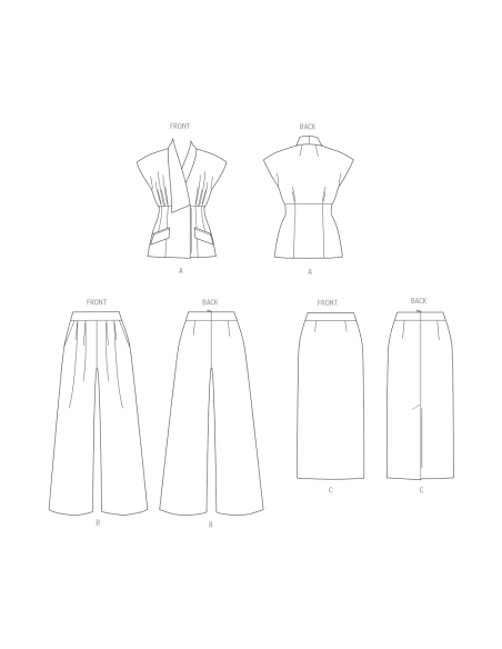Patron Vogue 2097/H5 (34-42) - Ensemble haut col asymétrique, jupe ajustée et pantalon semi-ajusté