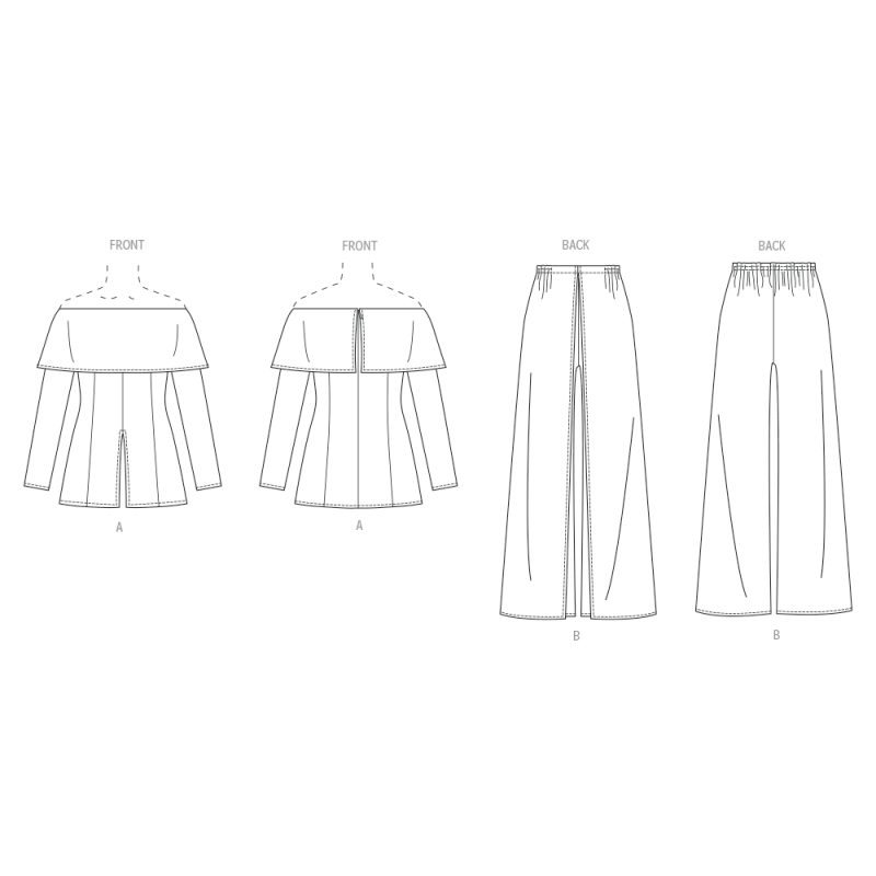 Patron Vogue 2098/B5 (36-44) - Haut moulant à manches hors épaule et pantalon à jambes larges