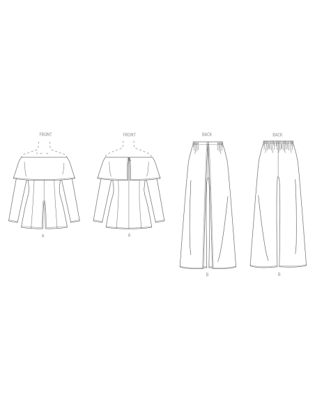 Patron Vogue 2098/B5 (36-44) - Haut moulant à manches hors épaule et pantalon à jambes larges