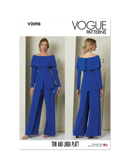 Patron Vogue 2098/Y5 (46-54) - Haut moulant à manches hors épaule et pantalon à jambes larges