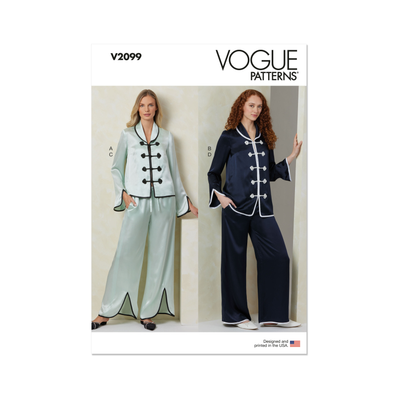 Patron Vogue 2099 (32-54) - Haut col châle à brandebourgs et pantalon évasé à attaches