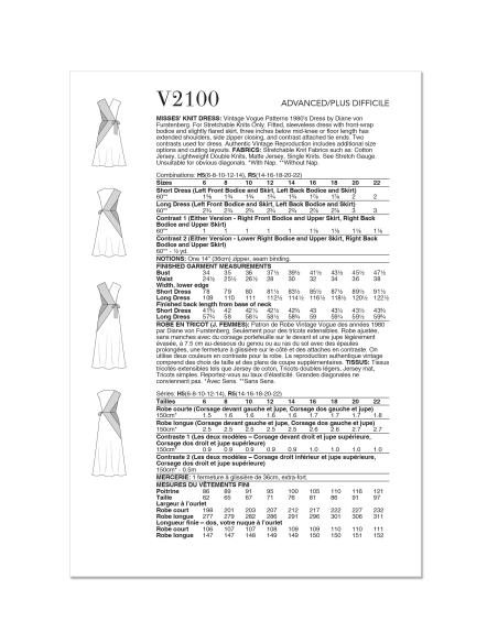 Patron Vogue 2100/R5 (42-50) - Robe portefeuille vintage ajustée à deux couleurs