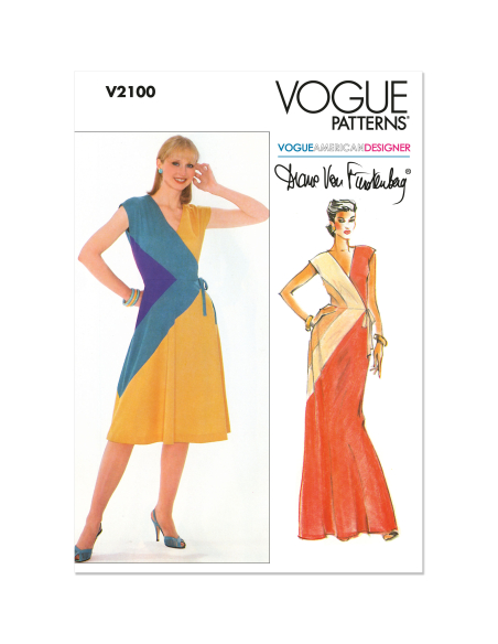 Patron Vogue 2100/R5 (42-50) - Robe portefeuille vintage ajustée à deux couleurs