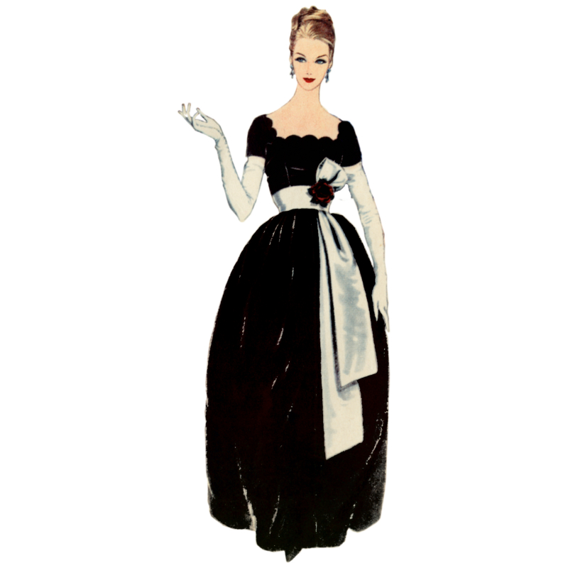 Patron Vogue 2101/H5 (34-42) - Robe vintage à encolure festonnée et ceinture-écharpe