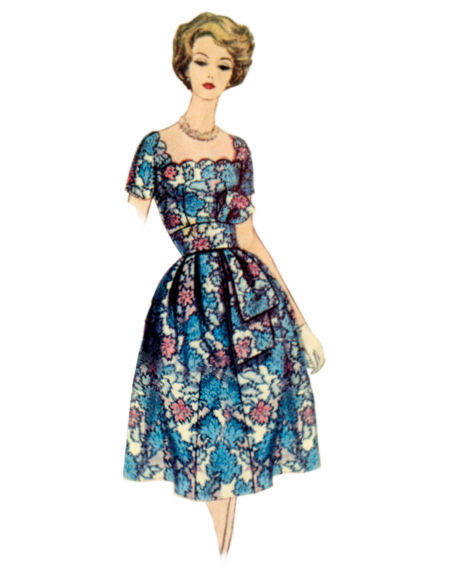 Patron Vogue 2101/H5 (34-42) - Robe vintage à encolure festonnée et ceinture-écharpe