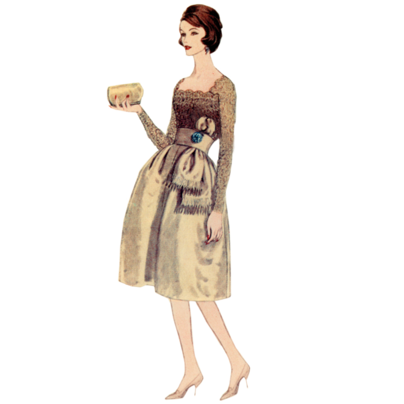 Patron Vogue 2101/H5 (34-42) - Robe vintage à encolure festonnée et ceinture-écharpe