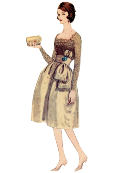 Patron Vogue 2101/H5 (34-42) - Robe vintage à encolure festonnée et ceinture-écharpe