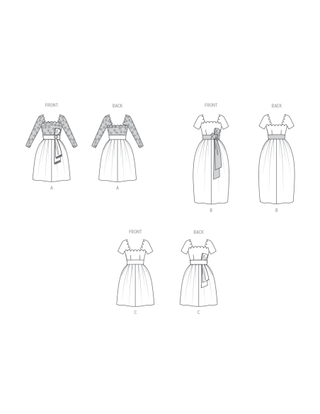 Patron Vogue 2101/U5 (44-52) - Robe vintage à encolure festonnée et ceinture-écharpe