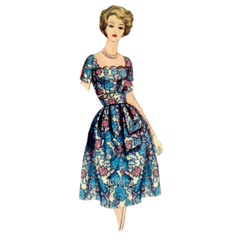 Patron Vogue 2101/U5 (44-52) - Robe vintage à encolure festonnée et ceinture-écharpe