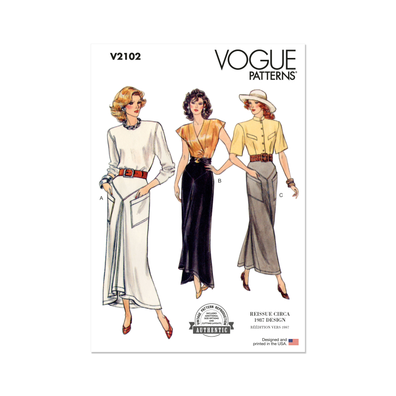 Patron Vogue 2102/U5 (44-54) - Jupe droite vintage à empiècements et fausse bande d’ourlet
