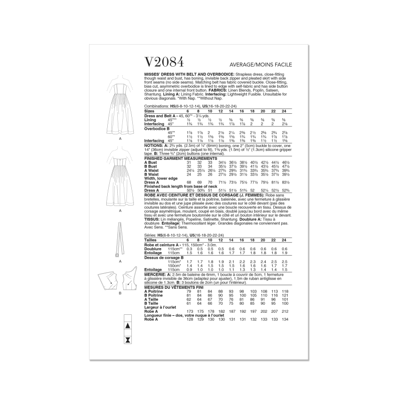 Patron Vogue 2084/U5 (44-52) - Robe sans bretelles et dessus de corsage asymétrique