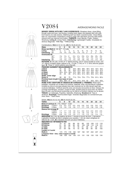 Patron Vogue 2084/U5 (44-52) - Robe sans bretelles et dessus de corsage asymétrique