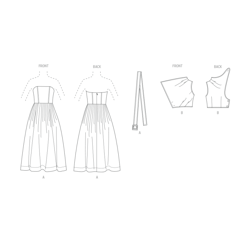 Patron Vogue 2084/U5 (44-52) - Robe sans bretelles et dessus de corsage asymétrique