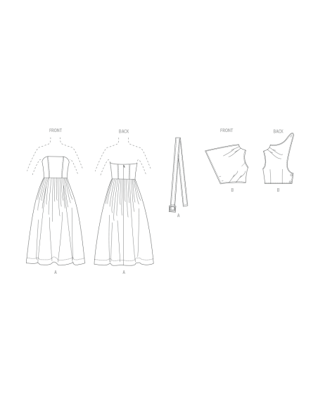 Patron Vogue 2084/U5 (44-52) - Robe sans bretelles et dessus de corsage asymétrique