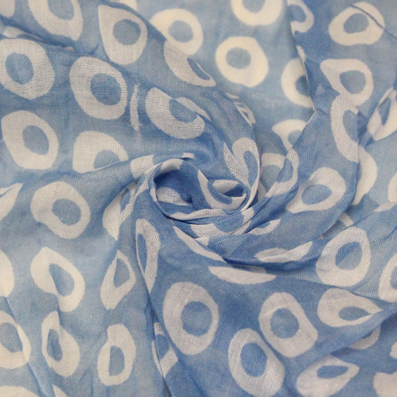 Étole 100% coton - Cercle difforme blanc fond bleu