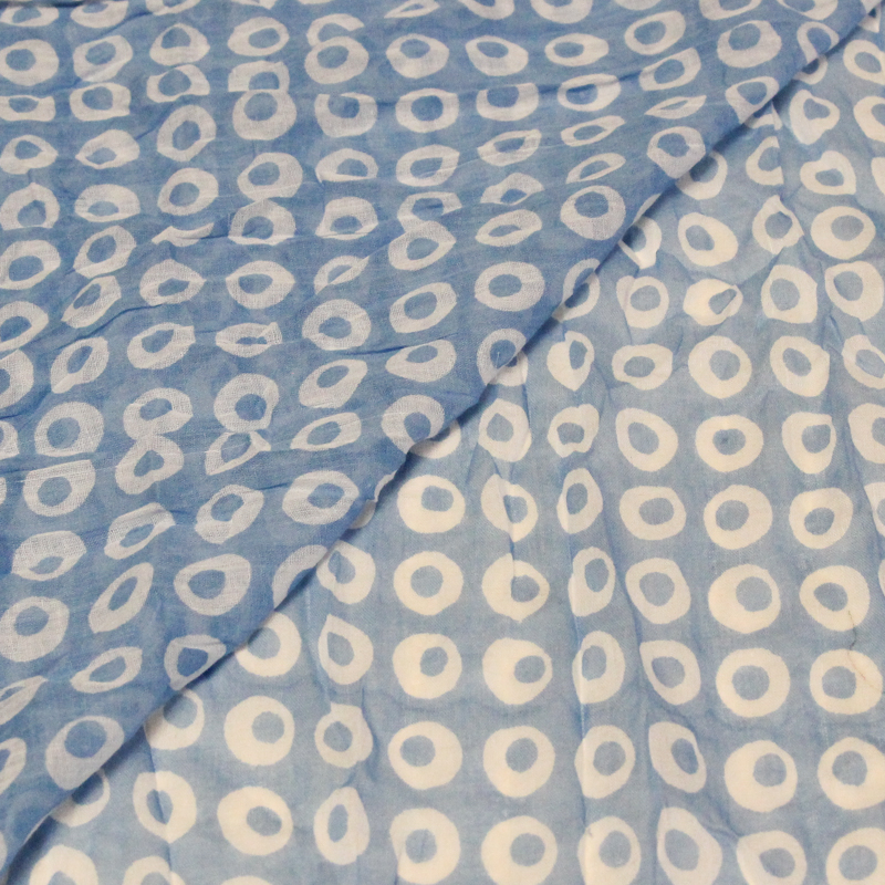 Étole 100% coton - Cercle difforme blanc fond bleu