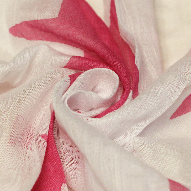 Étole 100% coton - Etoile rose fond blanc