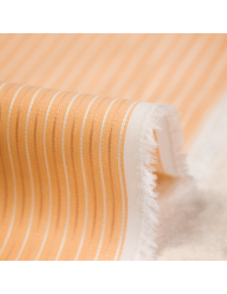 Popeline 100% coton peigné - Rayé orange et blanc