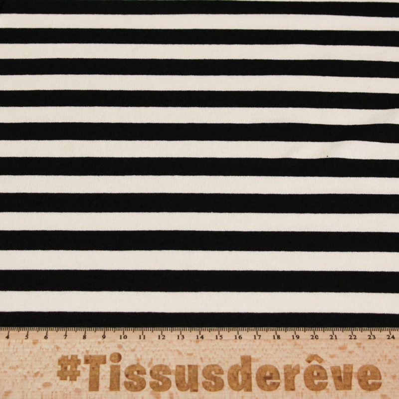 Jersey viscose & élasthanne - Rayé noir & blanc cassé