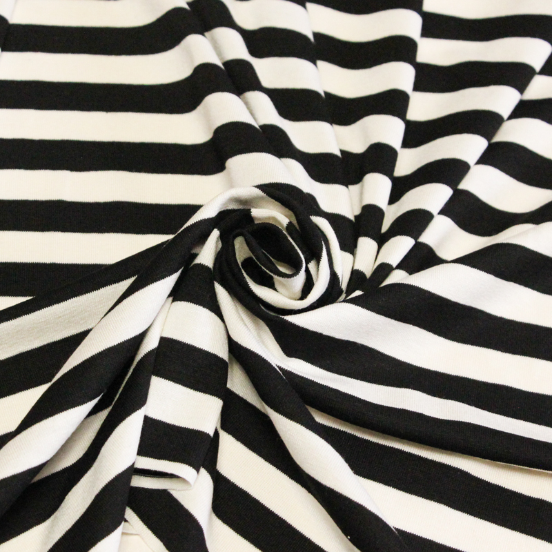Jersey viscose & élasthanne - Rayé noir & blanc cassé