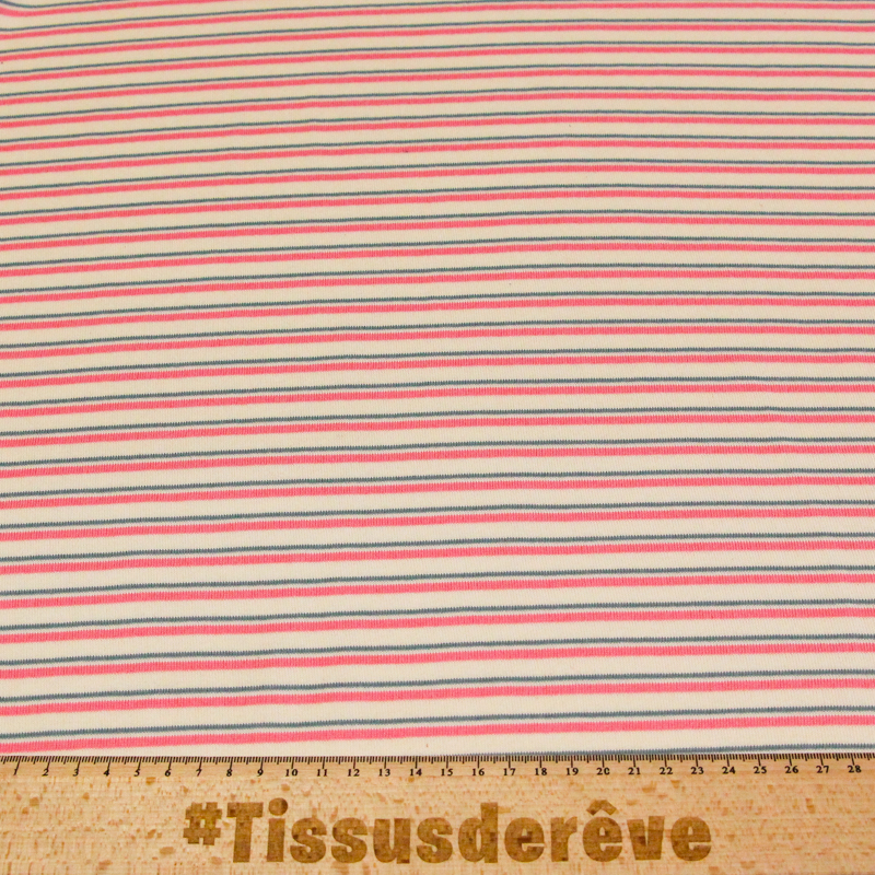 Jersey 100% coton - Rayures rose & bleu