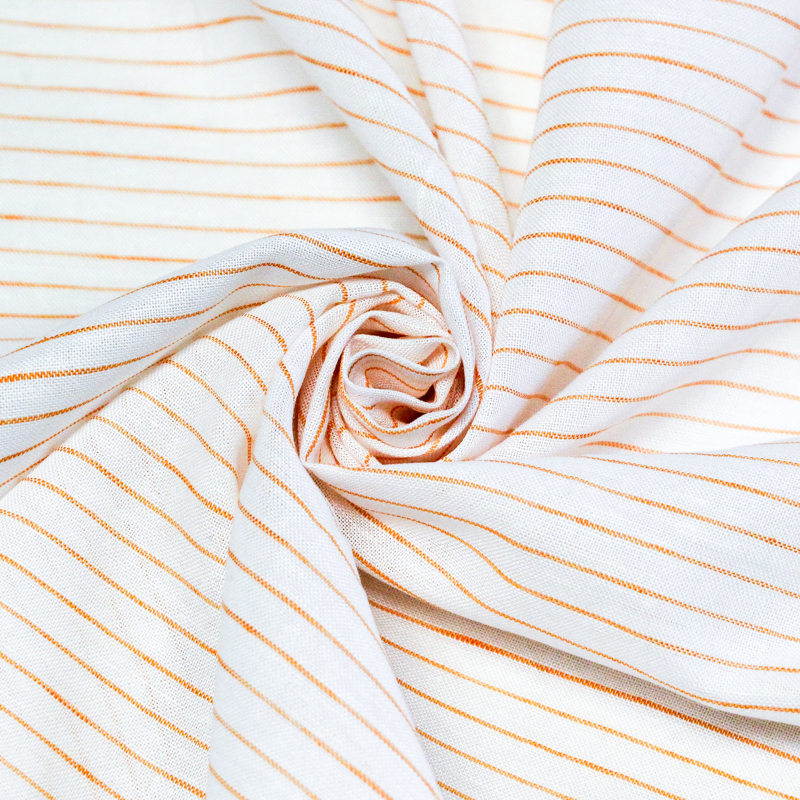 Étoffe lin & coton - Rayures fines orange fond blanc