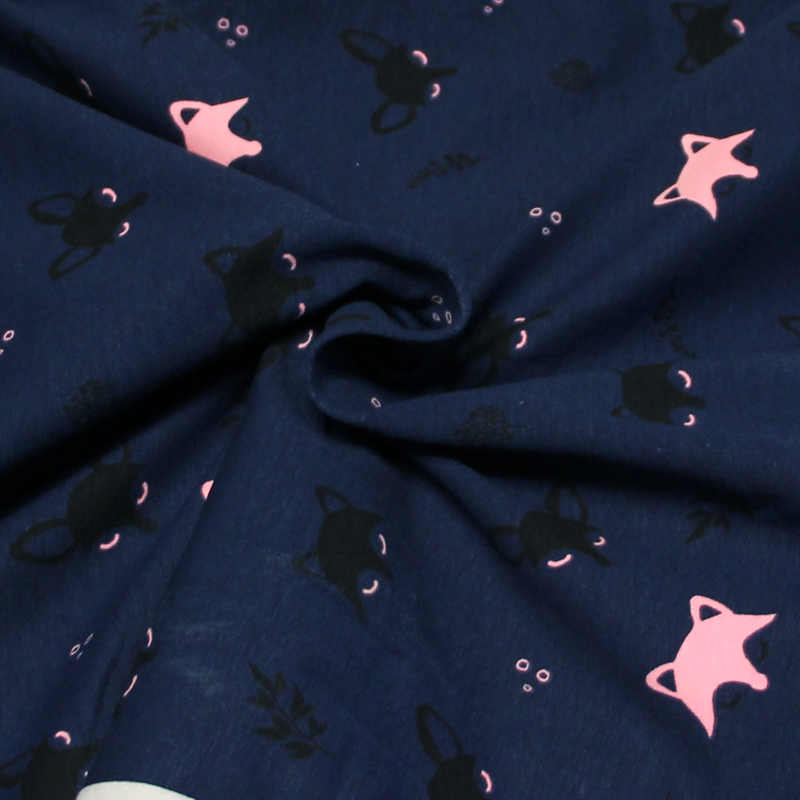 Molleton gratté - Renard noir & rose fond marine