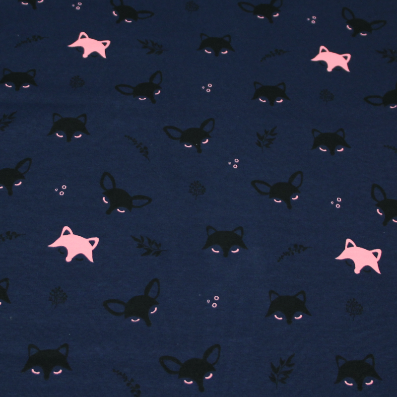 Molleton gratté - Renard noir & rose fond marine