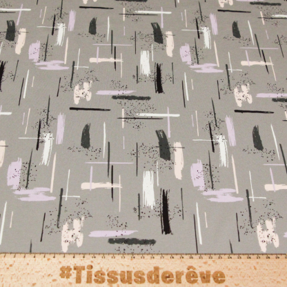 Jersey coton peigné & élasthanne - Trace colorée fond gris 2