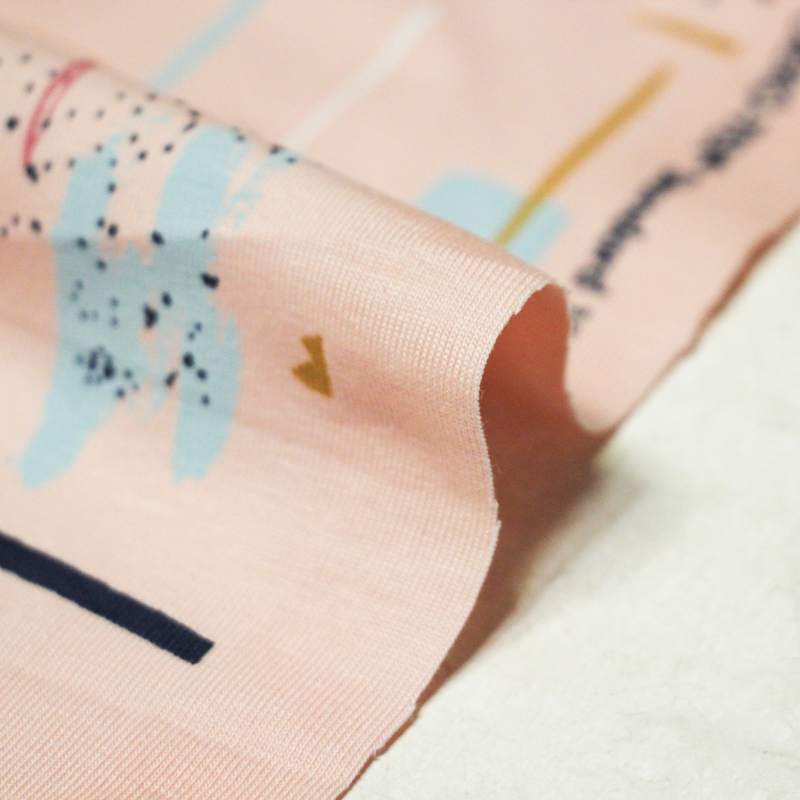 Jersey coton peigné & élasthanne - Trace colorée fond rose
